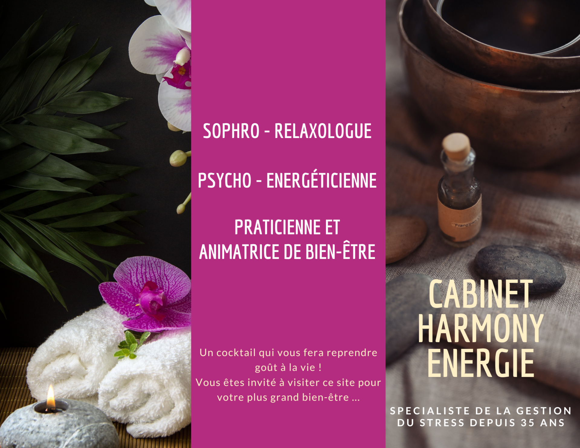 Massage spa trifold brochure in lavender photocentric style
